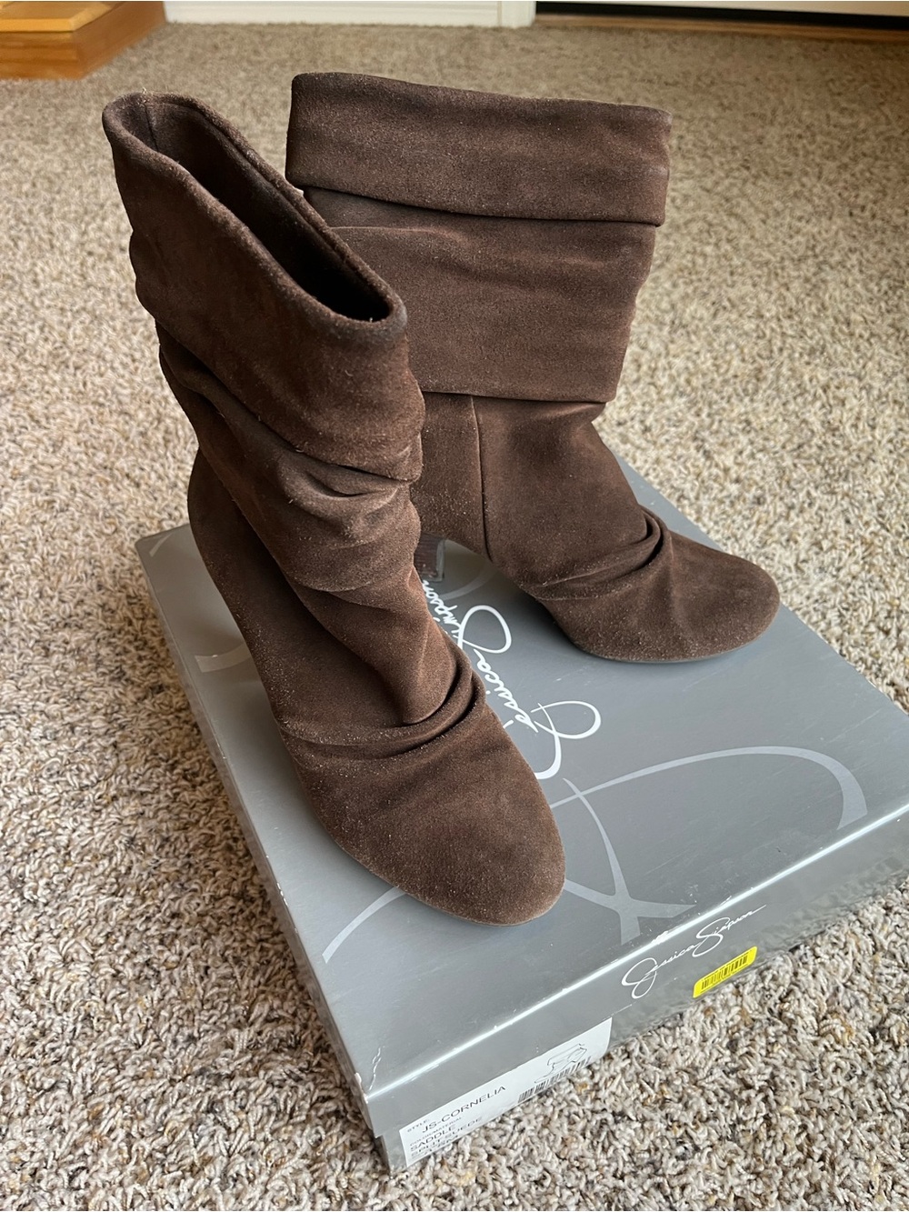 Jessica Simpson Sz 8.5 Brown Suede Slouch Boots with Box